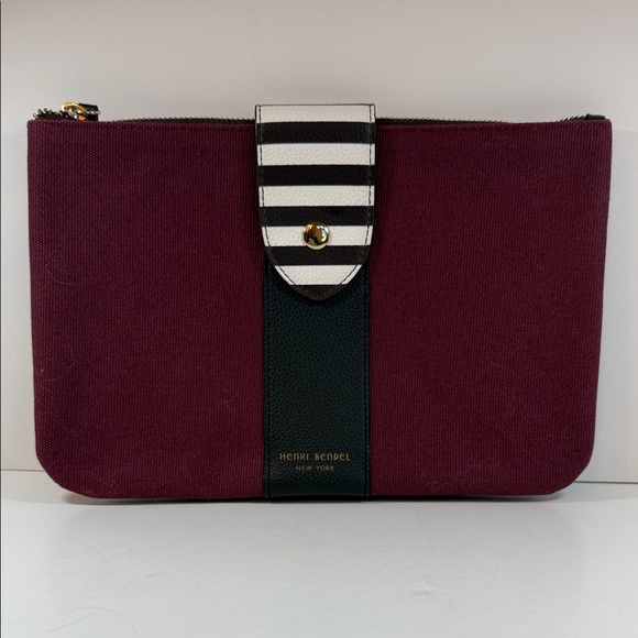 henri bendel Handbags - Henri Bendel Maroon Clutch with Striped Accent